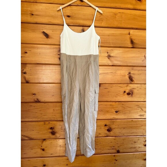 Express 2 Tone Large Sleeveless Cotton Linen Blend Jumpsuit - Picture 1 of 6